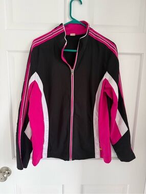 Front Zip pink, black and white athletic jacket